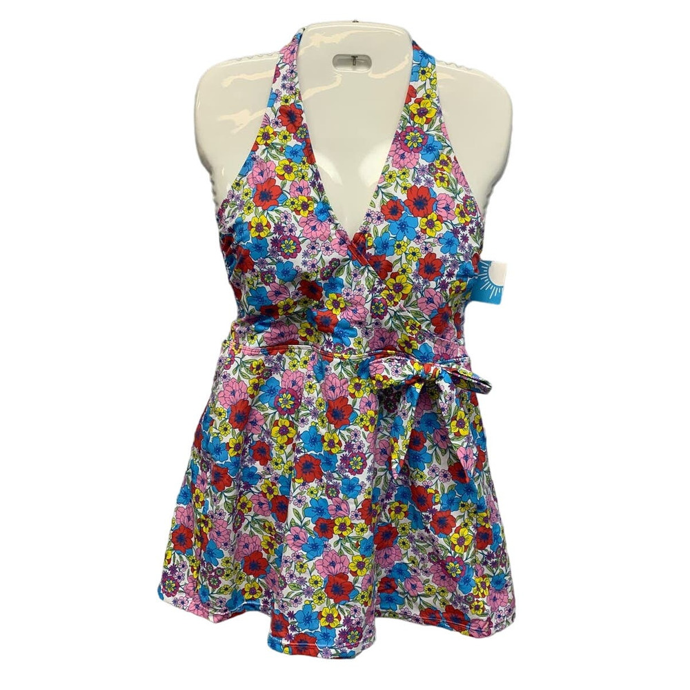 New Draper James RSVP Womens Large Bright Flowers One Piece UPF 50 Swim Suit